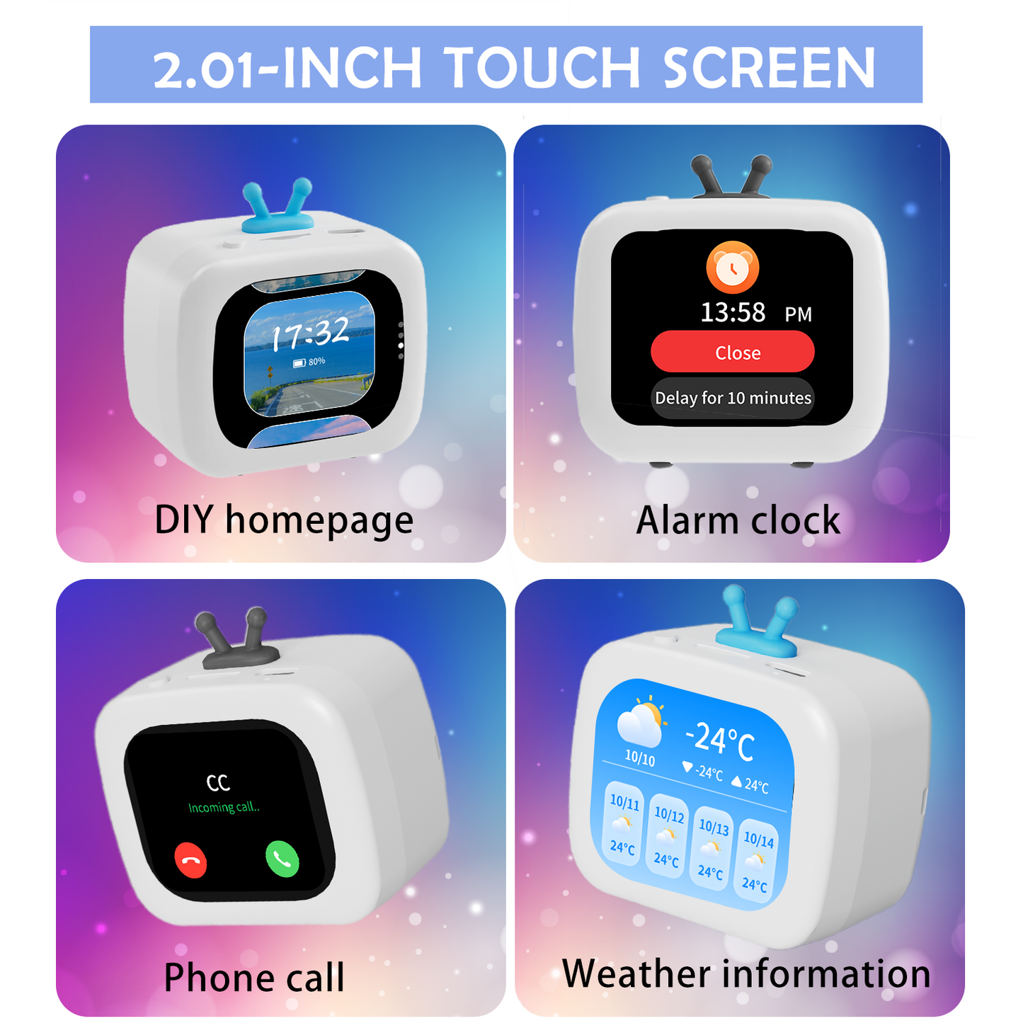 Bluetooth speaker with screen and changeable wallpaper | Can be used as an alarm clock | Comes with a 512MB memory card