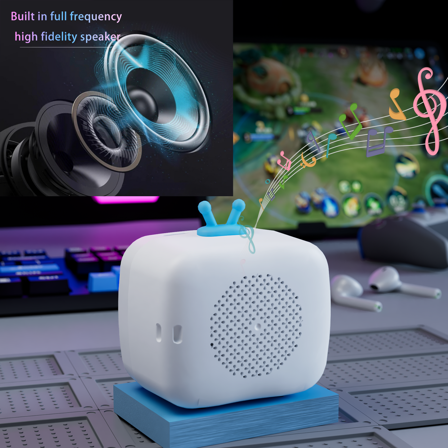 Bluetooth speaker with screen and changeable wallpaper | Can be used as an alarm clock | Comes with a 512MB memory card