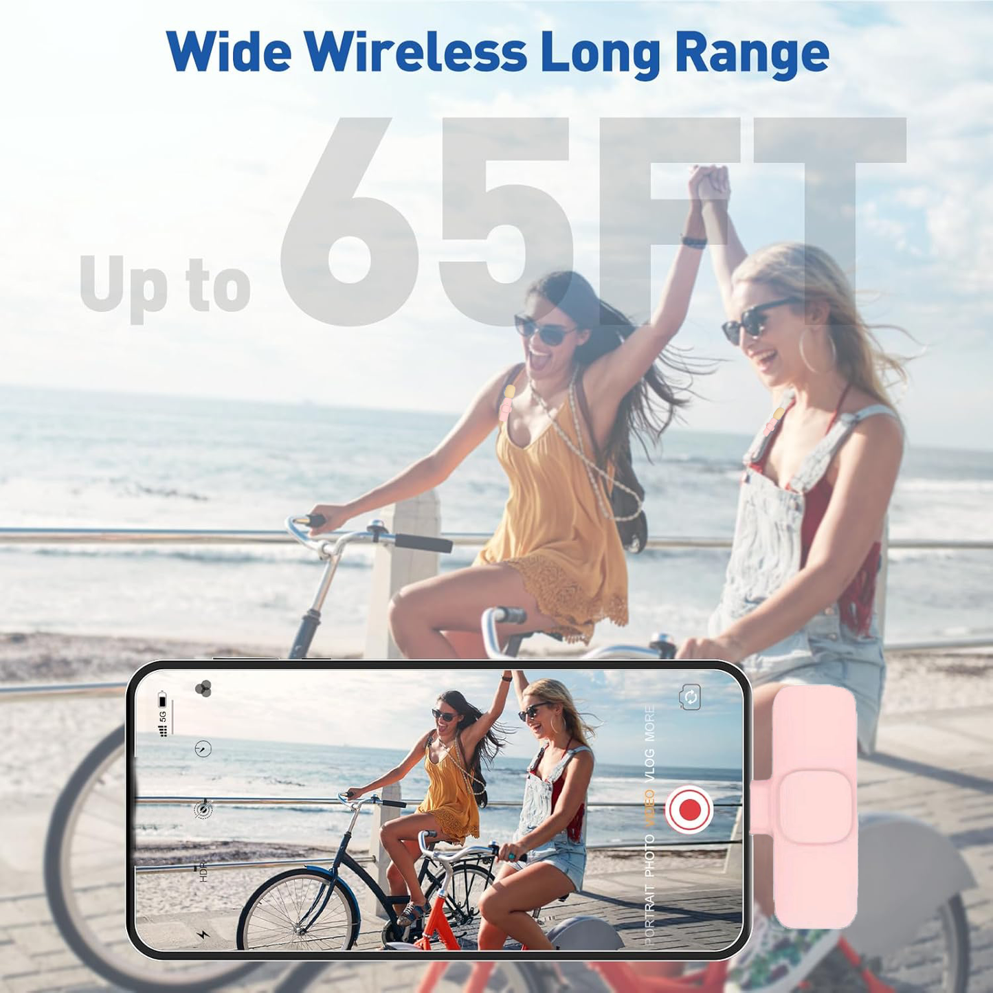 Lewinner Wireless Lavalier Microphones, Rechargeable USB-C Mic, 2Pcs