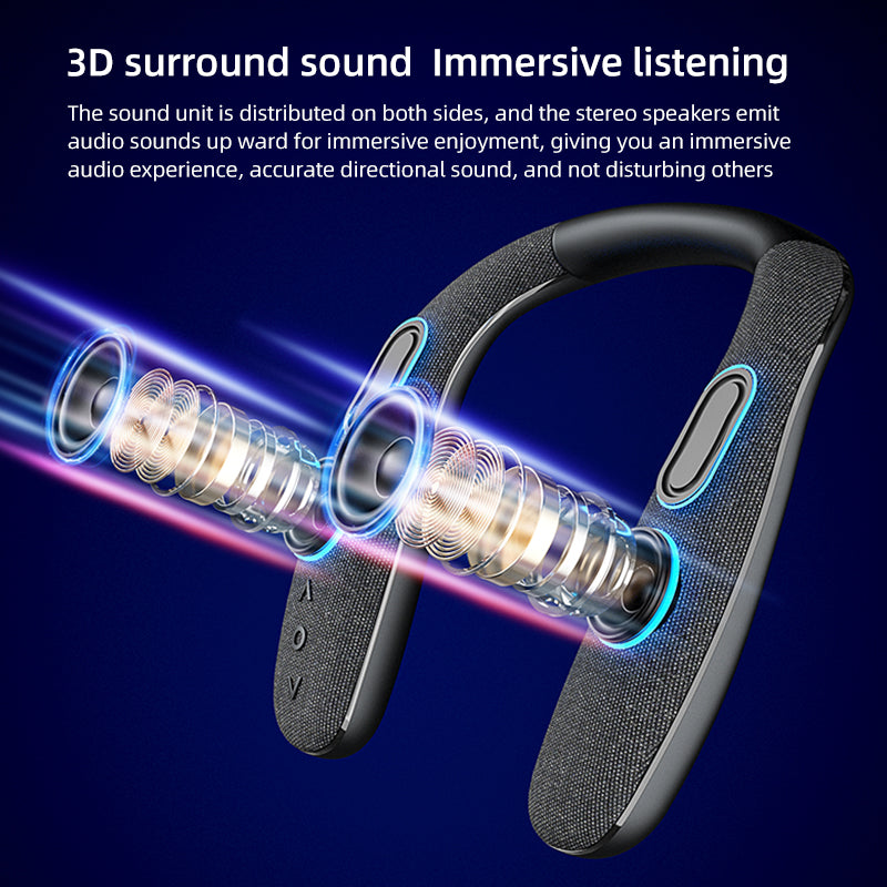 Lewinner Wireless Neckband Speaker - 3D Stereo Sound, Rechargeable Portable Speaker