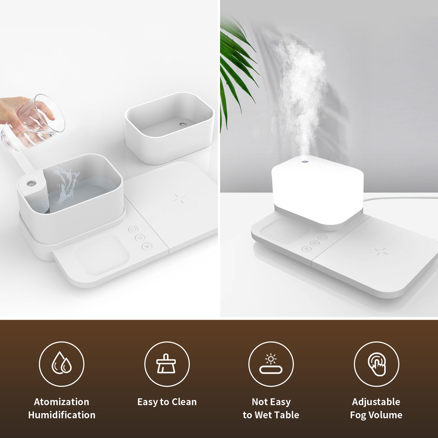 Wireless Charging Station, 4 in 1 Charger Stand for Apple Products with Adjustable LED Night Light & Humidifier