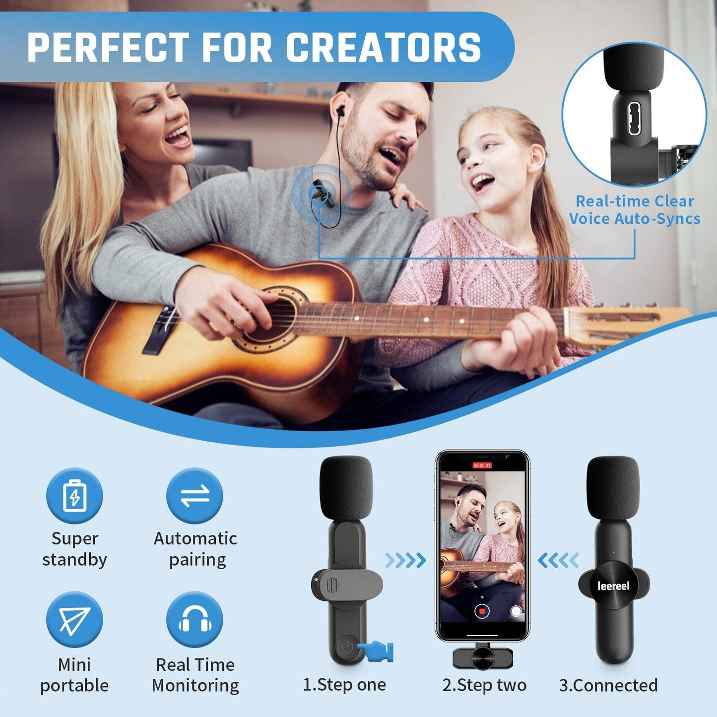 2 Pack Wireless Lavalier Microphones for iPhone iPad