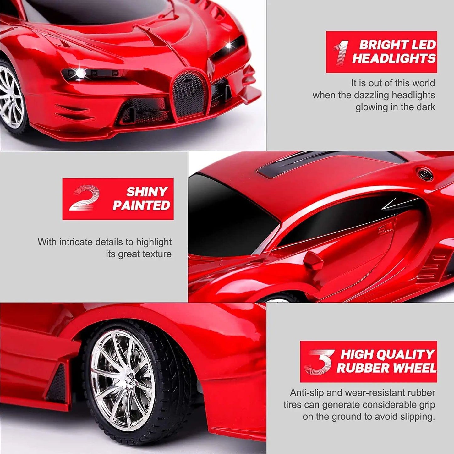 Remote Control Car 1/18 Rechargeable High Speed RC Cars Toys for Boys Girls Vehicle Racing Hobby with Headlight Xmas Birthday Gifts for Kids (Red)