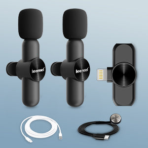Leereel 2 Pack Wireless Lavalier Microphones for iPhone iPad