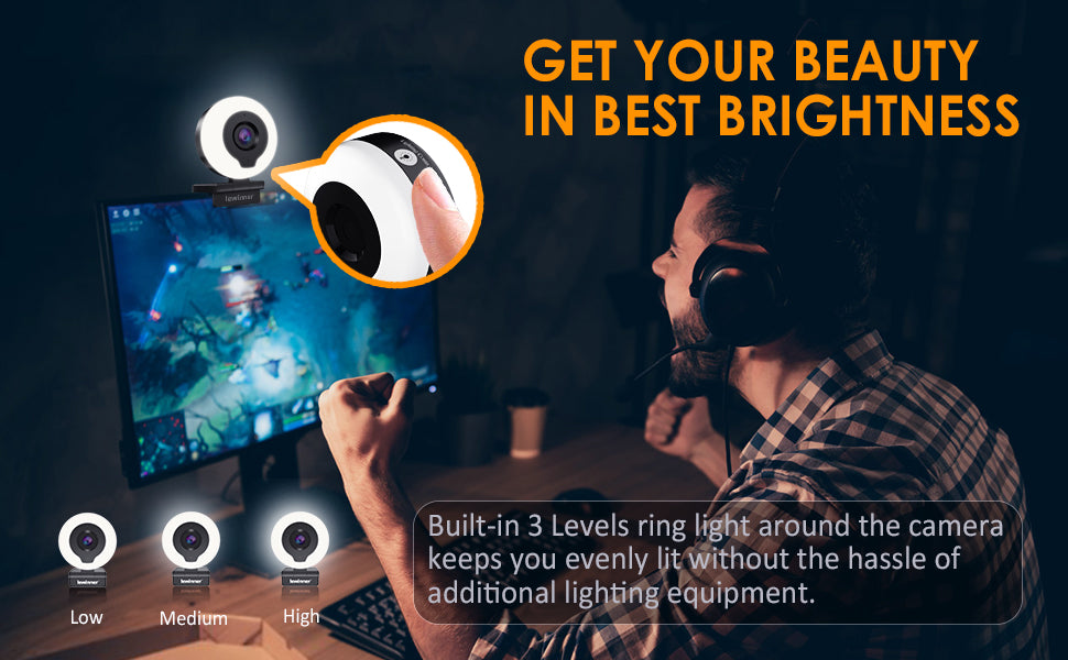 Lewinner 2K Webcam with Ring Light & Tripod & Microphone