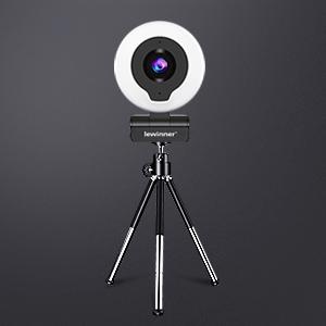 Lewinner 2K Webcam with Ring Light & Tripod & Microphone