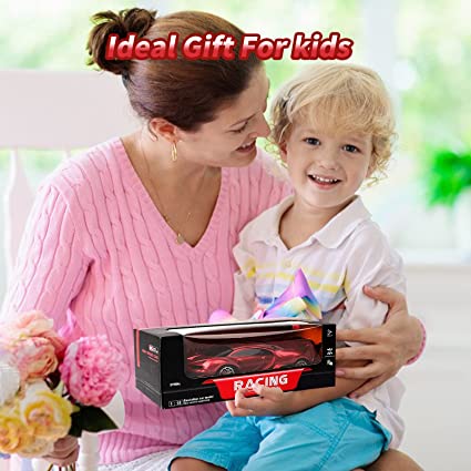 Remote Control Car 1/18 Rechargeable High Speed RC Cars Toys for Boys Girls Vehicle Racing Hobby with Headlight Xmas Birthday Gifts for Kids (Red)