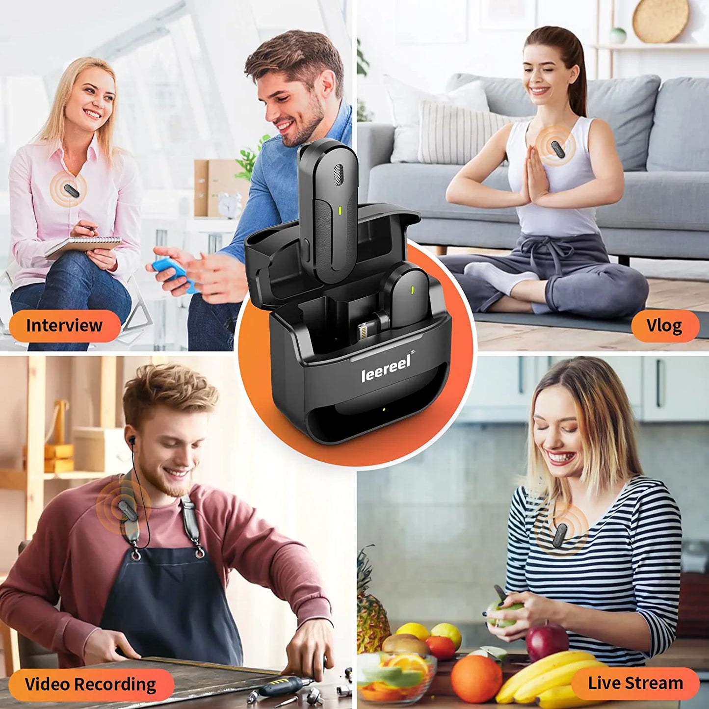Wireless Lavalier Microphone for iPhone iPad, Plug-Play - Noise Reduction, Auto Sync