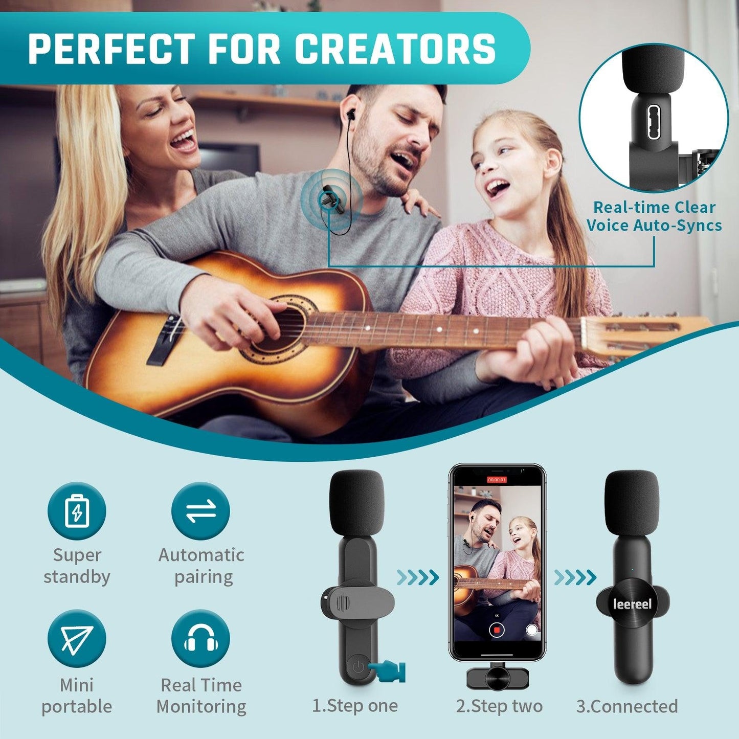 Leereel wireless lavalier microphone for iPhone