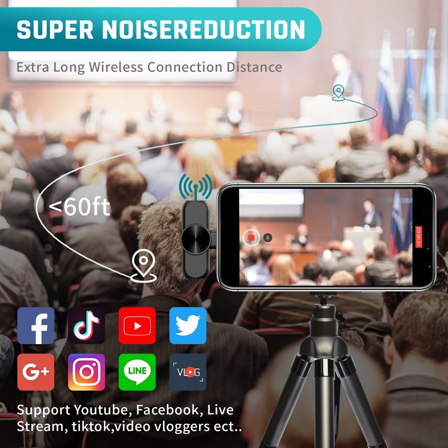 Leereel wireless lavalier microphone for iPhone