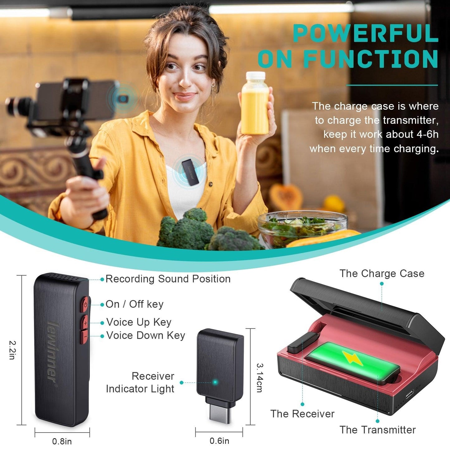 Lewinner Wireless Lavalier Microphone for iOS and Android (WM-2)