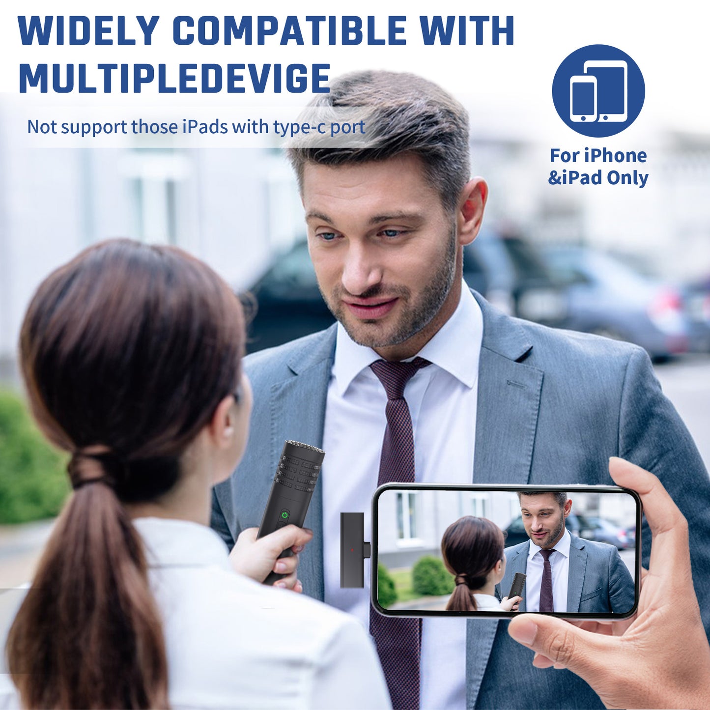Wireless Handheld Microphone for iPhone iPad, Interview Wireless Recording Mic for Video Vlog TikTok