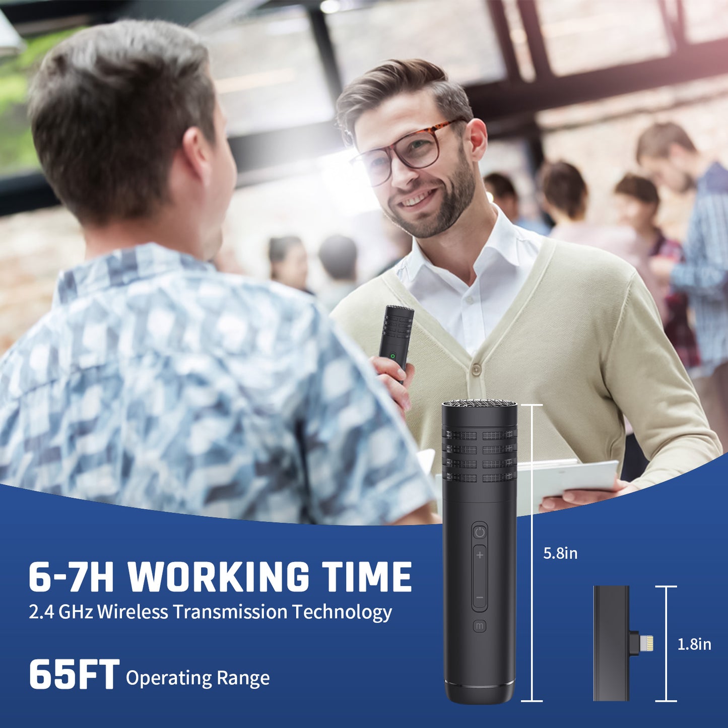 Wireless Handheld Microphone for iPhone iPad, Interview Wireless Recording Mic for Video Vlog TikTok