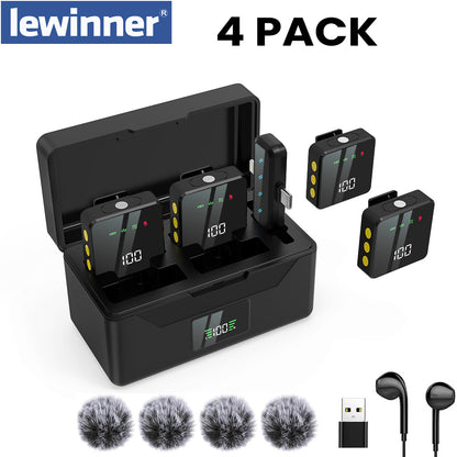 4 Black microphone for Type-c and Lightning,Mini Lavalier Wireless Microphone  with Charging Box,Tiny Lavalier Microphone Mini Mic for TikTok, Podcast,YouTube, Live Streaming