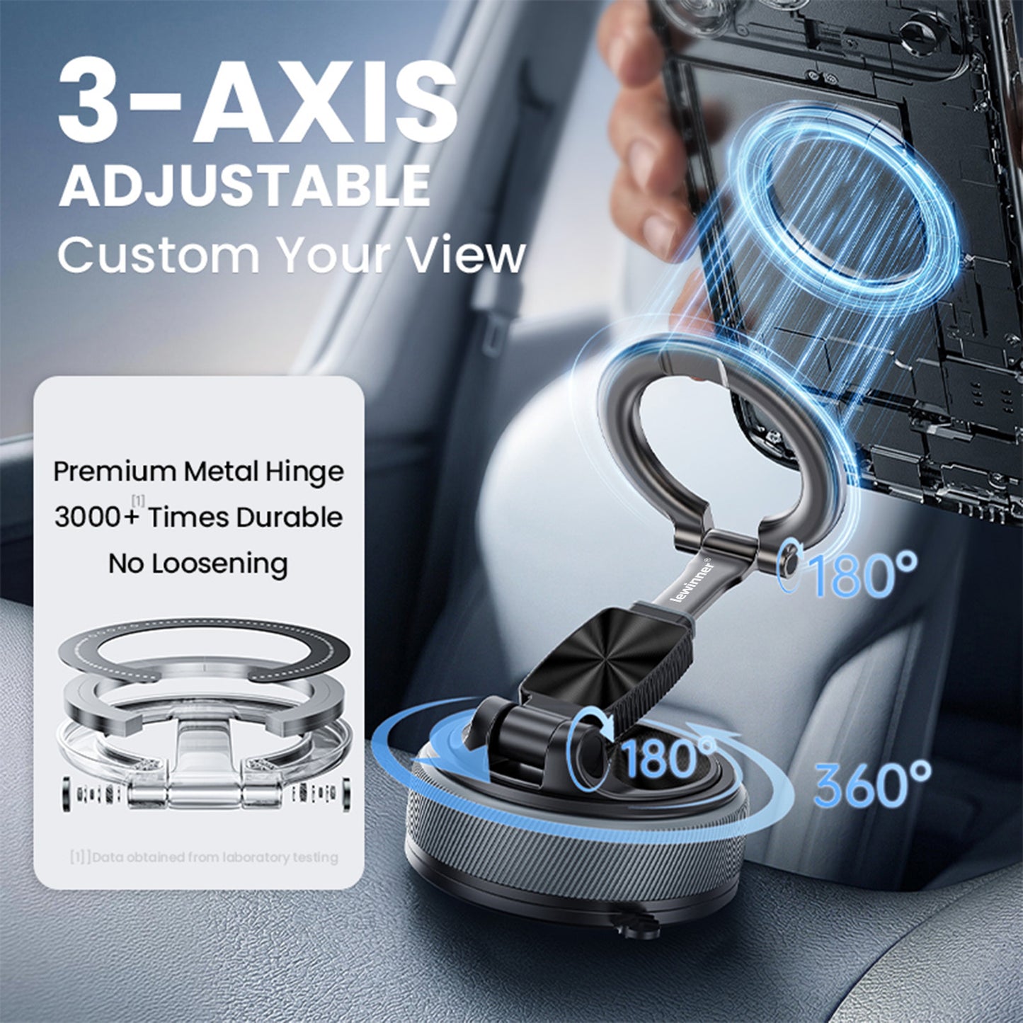 360 Rotation Lewinner Detachable Adjustable Vacuum Magnetic Phone Holder, Car mount / Detachable for everyday / Binge-watching / Makeup & routines “For iPhone & Android” Smartphone Grip
