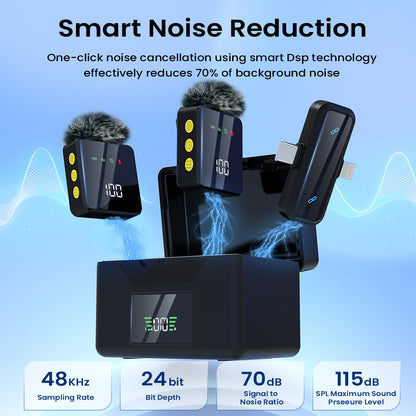 Lavalier microphones, 2 Black microphone ,Mini Lavalier Wireless Microphone for Type-C and Lightning,Tiny Lavalier Microphone Mini Mic for TikTok, Podcast,YouTube, Live Streaming