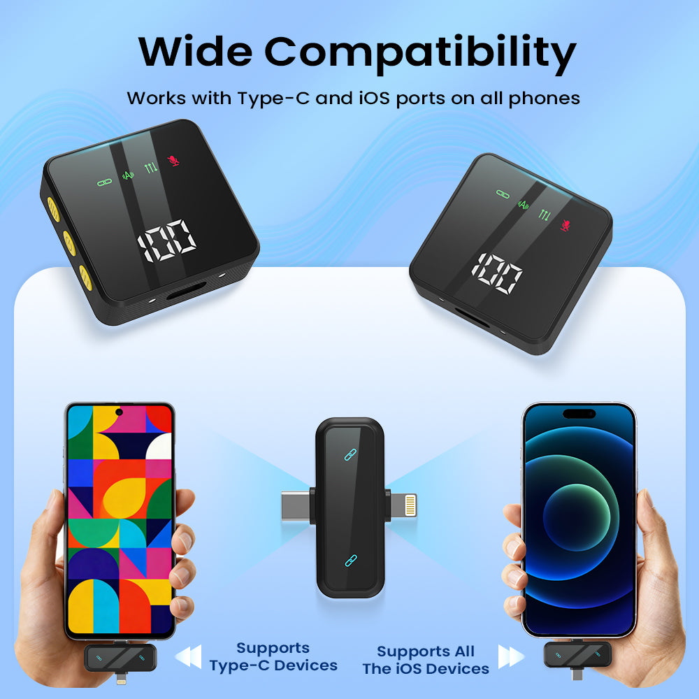 Lavalier microphones, 2 Black microphone ,Mini Lavalier Wireless Microphone for Type-C and Lightning,Tiny Lavalier Microphone Mini Mic for TikTok, Podcast,YouTube, Live Streaming