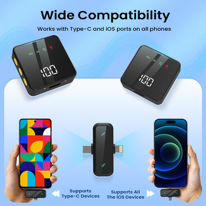 Lavalier microphones, 2 Black microphone ,Mini Lavalier Wireless Microphone for Type-C and Lightning,Tiny Lavalier Microphone Mini Mic for TikTok, Podcast,YouTube, Live Streaming