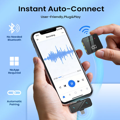 Lavalier microphones, 2 Black microphone ,Mini Lavalier Wireless Microphone for Type-C and Lightning,Tiny Lavalier Microphone Mini Mic for TikTok, Podcast,YouTube, Live Streaming