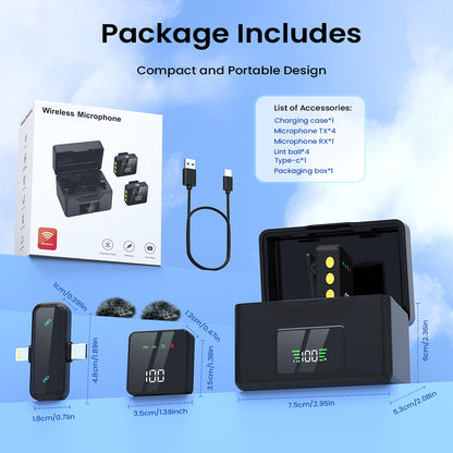 Lavalier microphones, 2 Black microphone ,Mini Lavalier Wireless Microphone for Type-C and Lightning,Tiny Lavalier Microphone Mini Mic for TikTok, Podcast,YouTube, Live Streaming