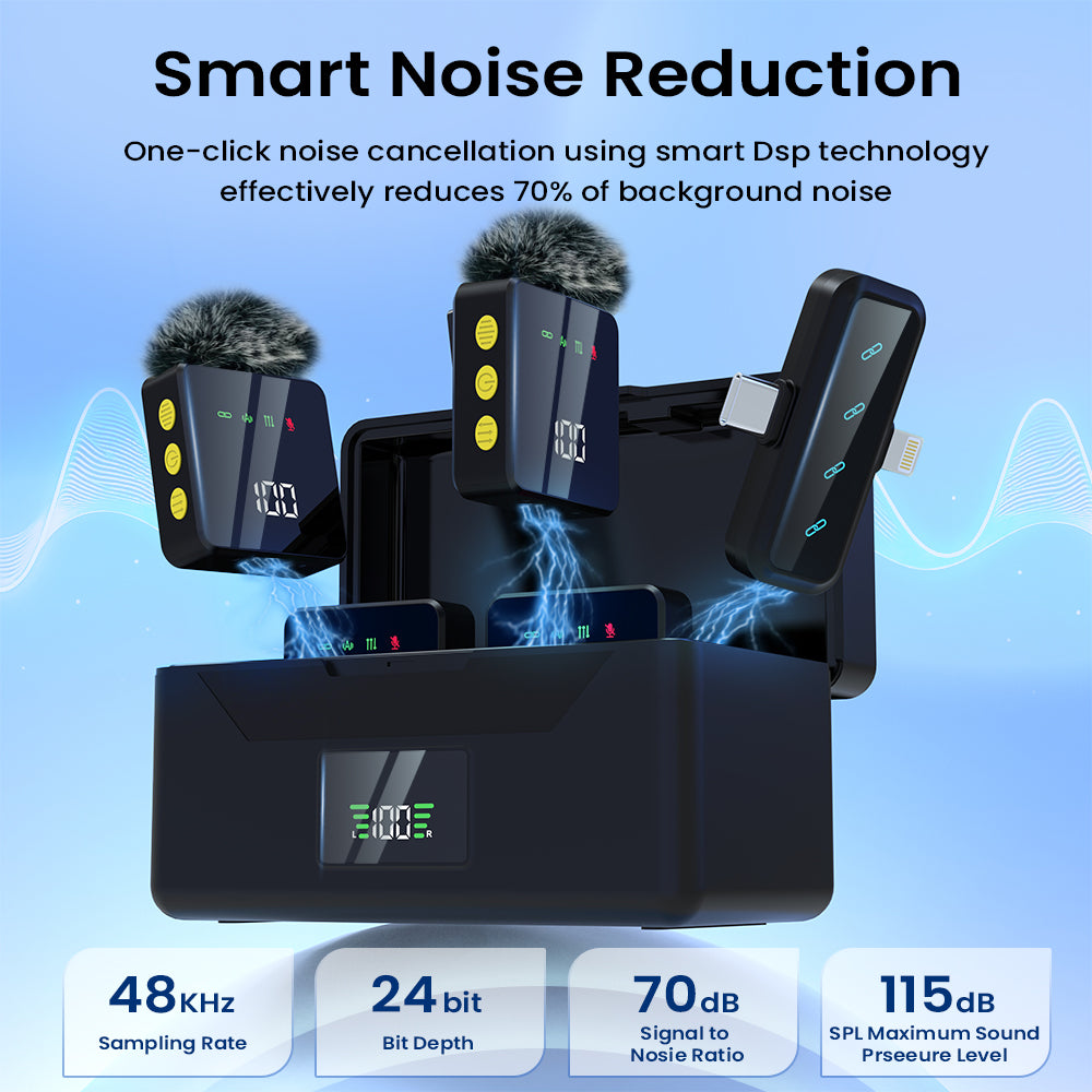 4 Black microphone for Type-c and Lightning,Mini Lavalier Wireless Microphone  with Charging Box,Tiny Lavalier Microphone Mini Mic for TikTok, Podcast,YouTube, Live Streaming
