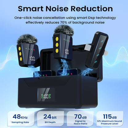 4 Black microphone for Type-c and Lightning,Mini Lavalier Wireless Microphone  with Charging Box,Tiny Lavalier Microphone Mini Mic for TikTok, Podcast,YouTube, Live Streaming