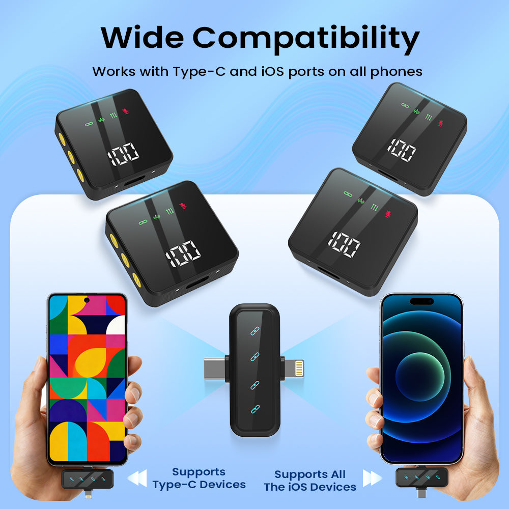 4 Black microphone for Type-c and Lightning,Mini Lavalier Wireless Microphone  with Charging Box,Tiny Lavalier Microphone Mini Mic for TikTok, Podcast,YouTube, Live Streaming
