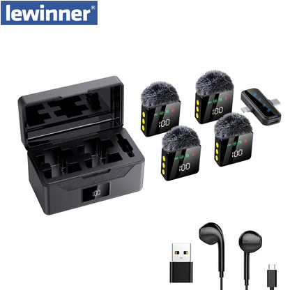 4 Black microphone for Type-c and Lightning,Mini Lavalier Wireless Microphone  with Charging Box,Tiny Lavalier Microphone Mini Mic for TikTok, Podcast,YouTube, Live Streaming