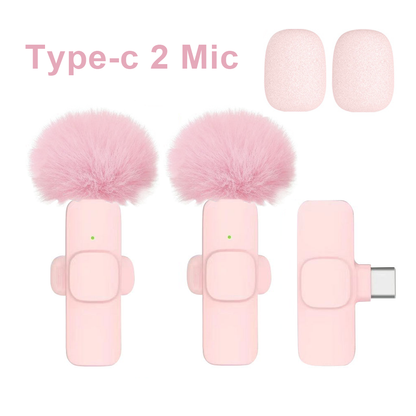 Lewinner Wireless Lavalier Microphones, Rechargeable USB-C Mic, 2Pcs