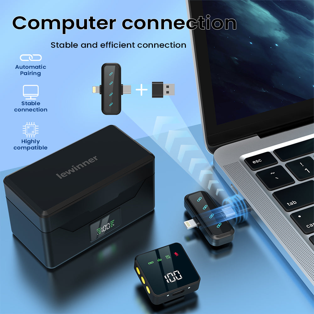 4 Black microphone for Type-c and Lightning,Mini Lavalier Wireless Microphone  with Charging Box,Tiny Lavalier Microphone Mini Mic for TikTok, Podcast,YouTube, Live Streaming