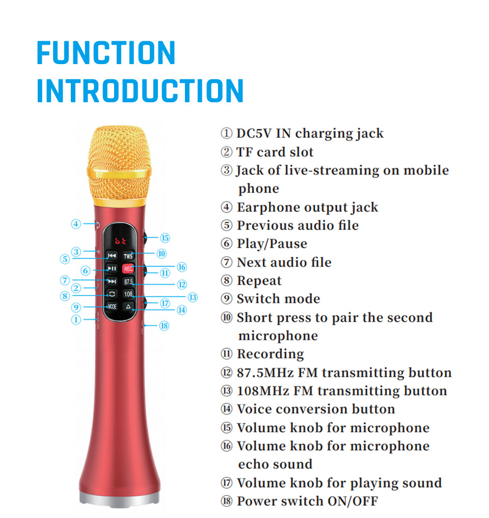 Lewinner L1098 karaoke Microphone 30W Professional Wireless Bluetooth Mic