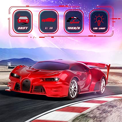 Remote Control Car 1/18 Rechargeable High Speed RC Cars Toys for Boys Girls Vehicle Racing Hobby with Headlight Xmas Birthday Gifts for Kids (Red)